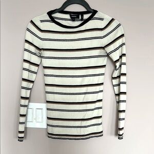 Theory Striped Long Sleeve Top - Cream and Black